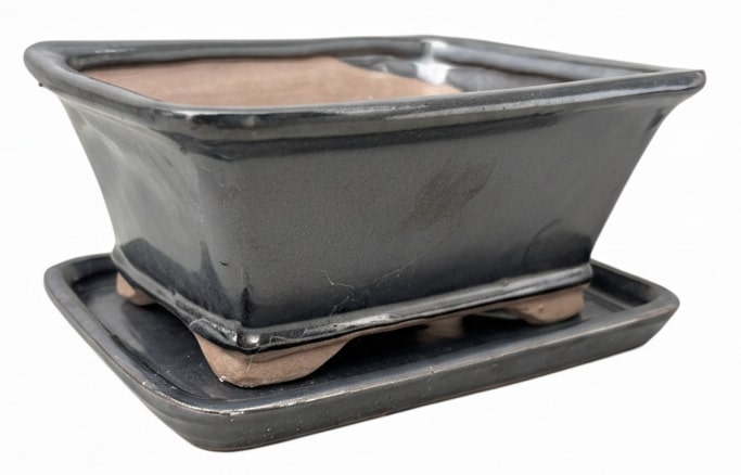 Rectangular Ceramic Bonsai Pot with Drip Tray – 16cm