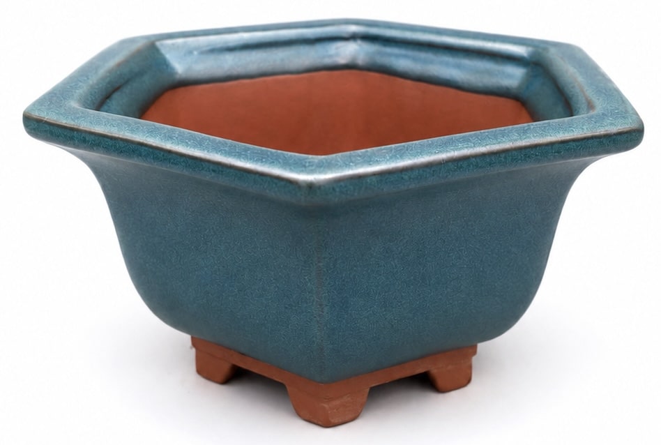 Ceramic Hexagonal Bonsai Pot Glazed – 16cm