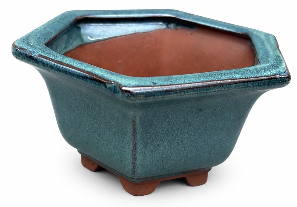 Ceramic Hexagonal Bonsai Pot Glazed – 16cm