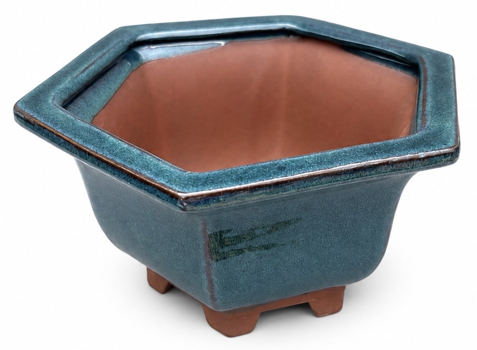 Ceramic Hexagonal Bonsai Pot Glazed – 21cm